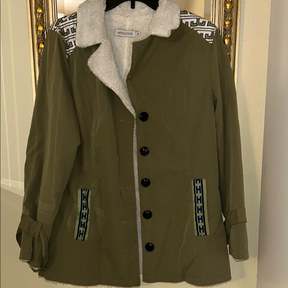 MISSLOOK Green Utility Jacket with Furry Collar